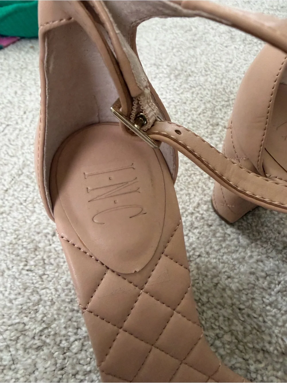 INC International Concepts Nude Quilted Block Heels with Clear Toe Strap